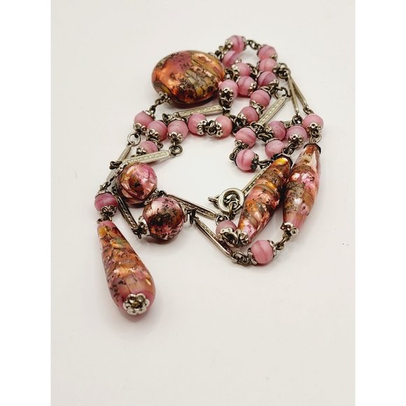 Antique Art Deco Czech Foil Glass Sautoir Necklace (A476) - Picture 4 of 6